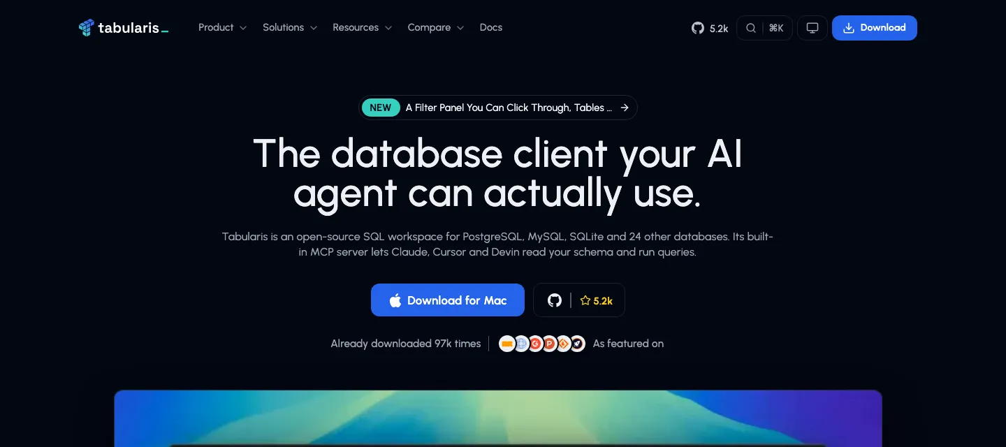 The tabularis.dev homepage after the rebuild